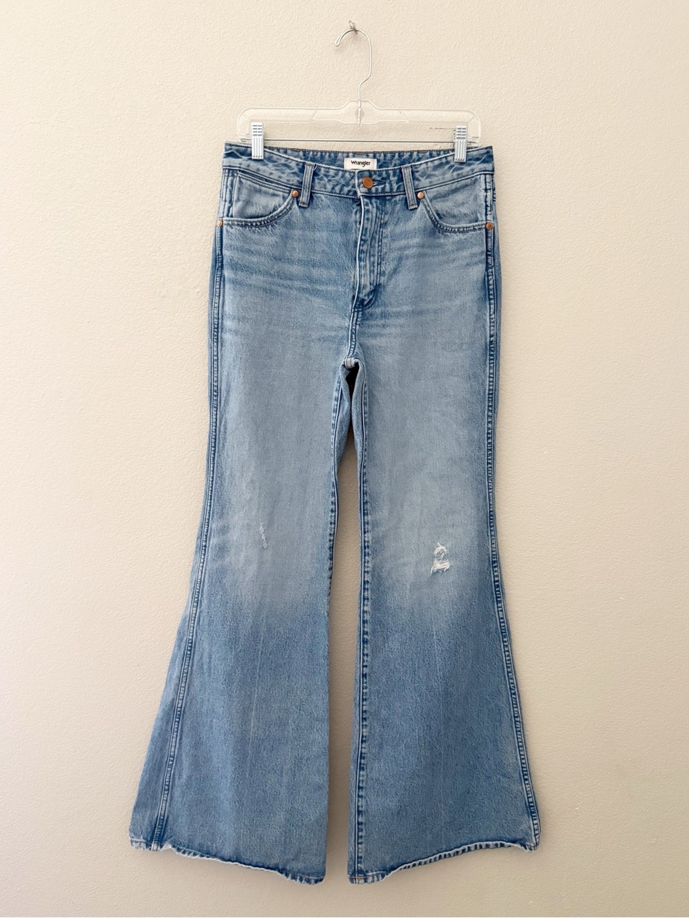 Wrangler Wanderer 622 Flare Bell Bottom Jeans 28 Denim Blue Western Boho 70s - Picture 6 of 13